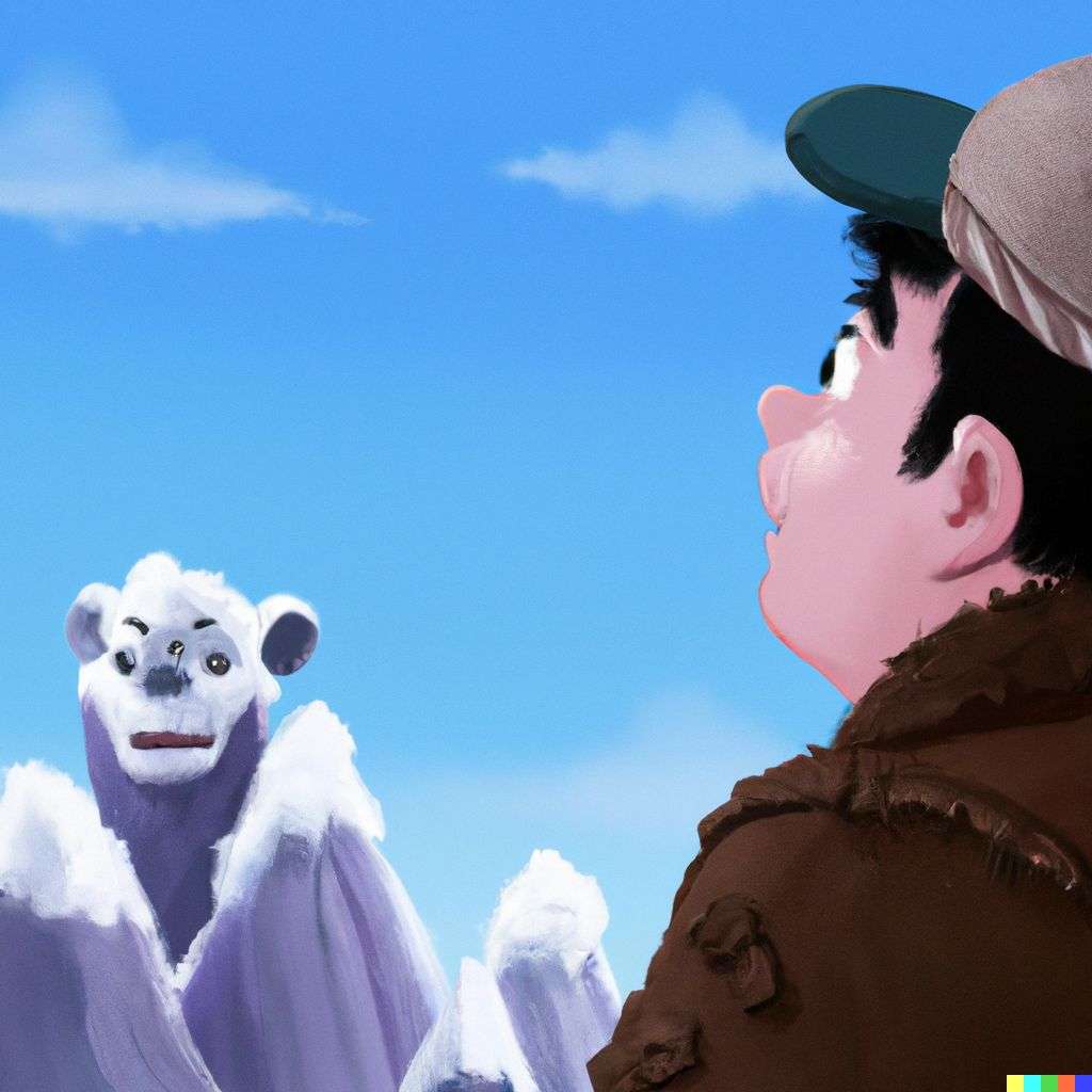 someone gazing at Mount Everest, Disney character